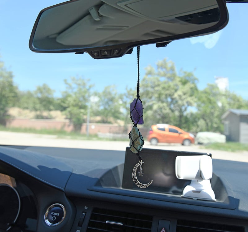 BOHO GARDEN Hanging Car Charm - Amethyst &  ite - Dangling Moon & Healing Crystal Accessories  Rearview Mirror Decorations - Balance  Intuition  Spirituality  Self-Love  Honesty  Clarity  Energy - Image 4